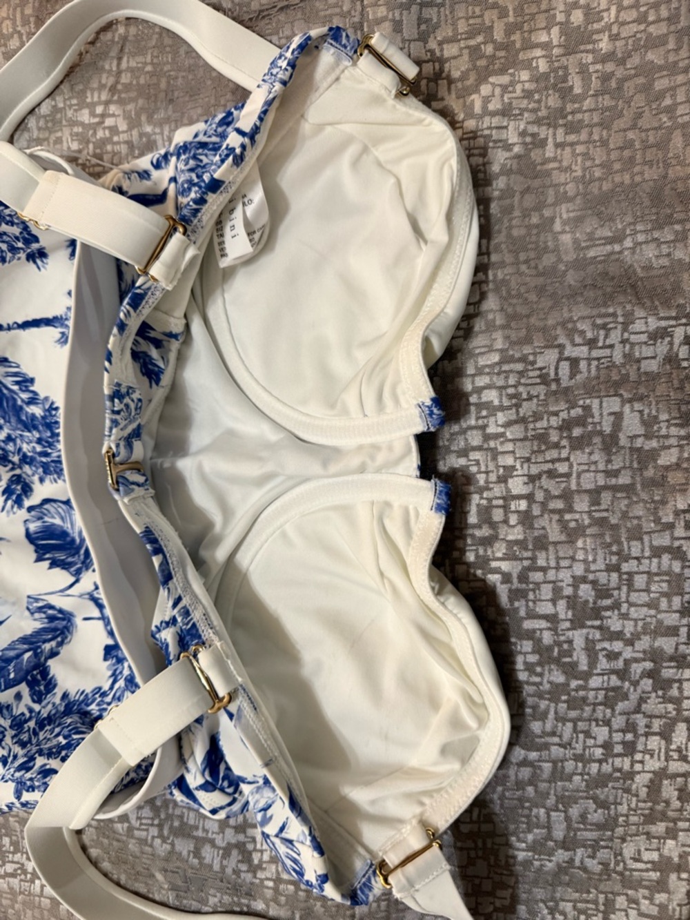 Gianni Bini White and Blue Floral Belted One-Piece - Picture 3 of 4